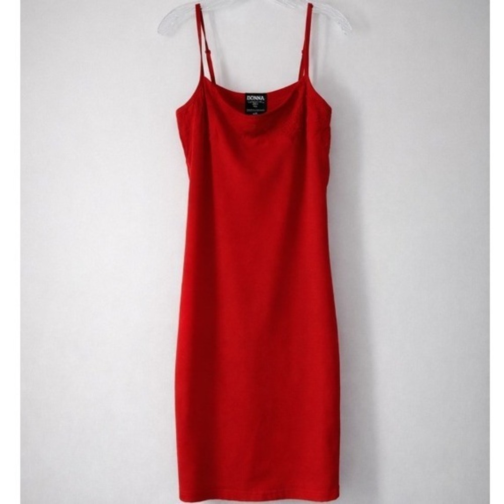 Donna Red Slip Dress‎ Spaghetti Strap Bodycon Midi Medium Made in Canada